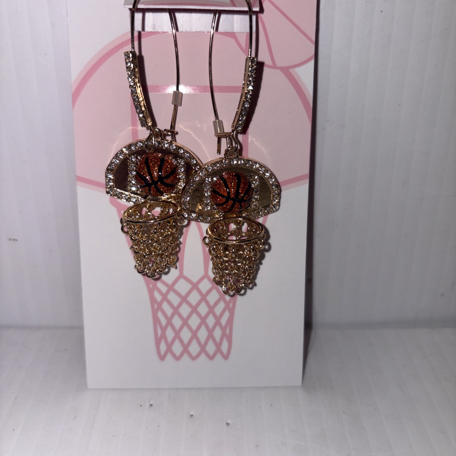 Betsey Johnson earrings Nothing But Net basketballs goldtone chains hooks NWT