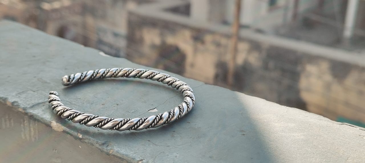 Handmade Twisted Silver Cuff Bracelet, Oxidized Open Bangle, Adjustable Minimal