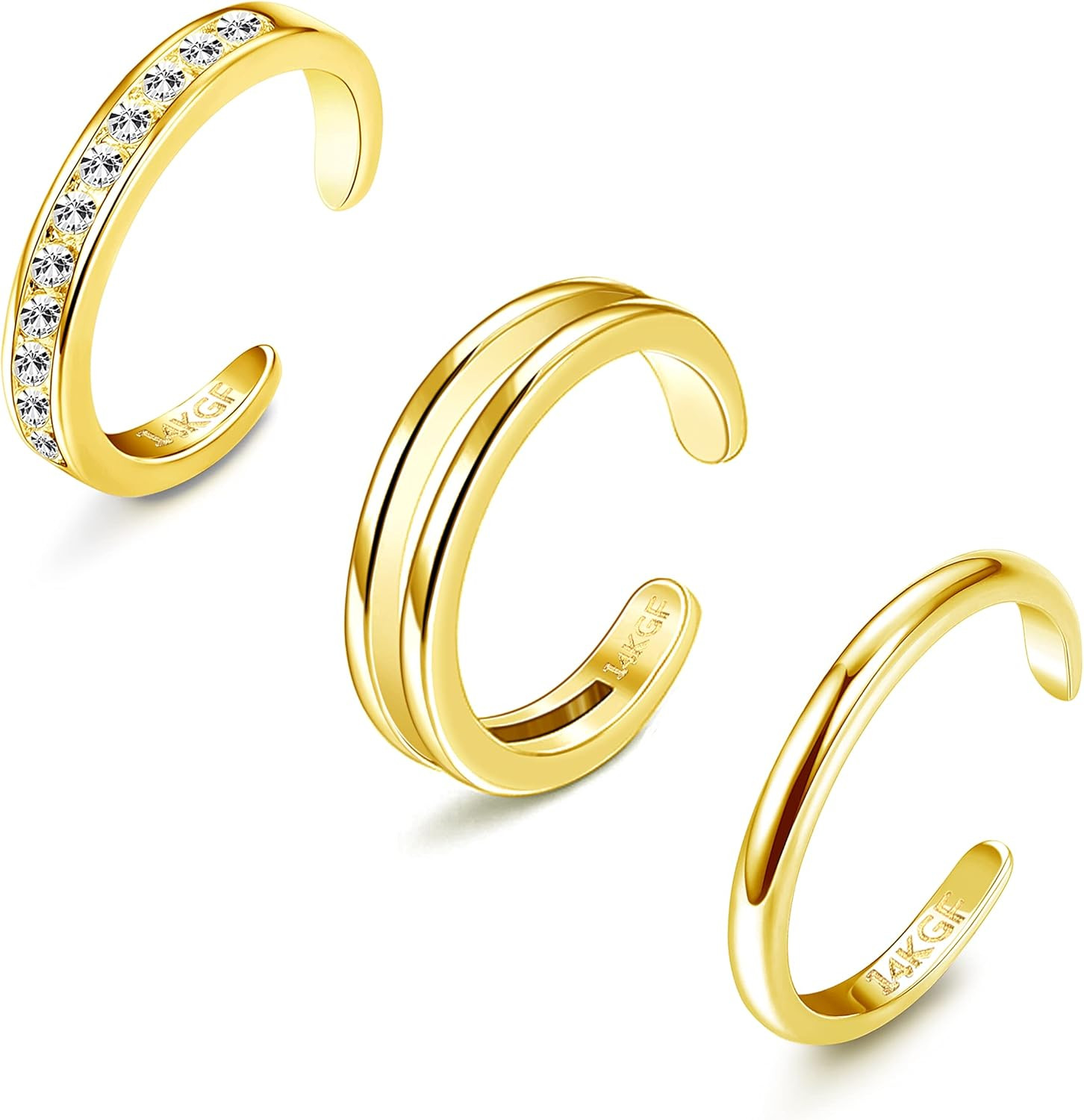 14K Gold Plated Toe Rings Adjustable Open Toe Rings Cubic Zirconia Band Toe Ring