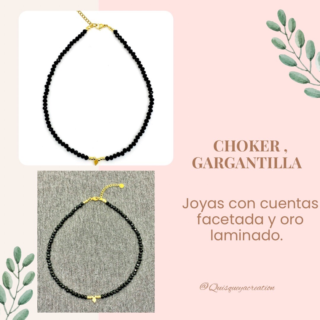 Choker En Cuentas Facetadas & Oro Laminado, Gargantilla, Cadena De Cuentas