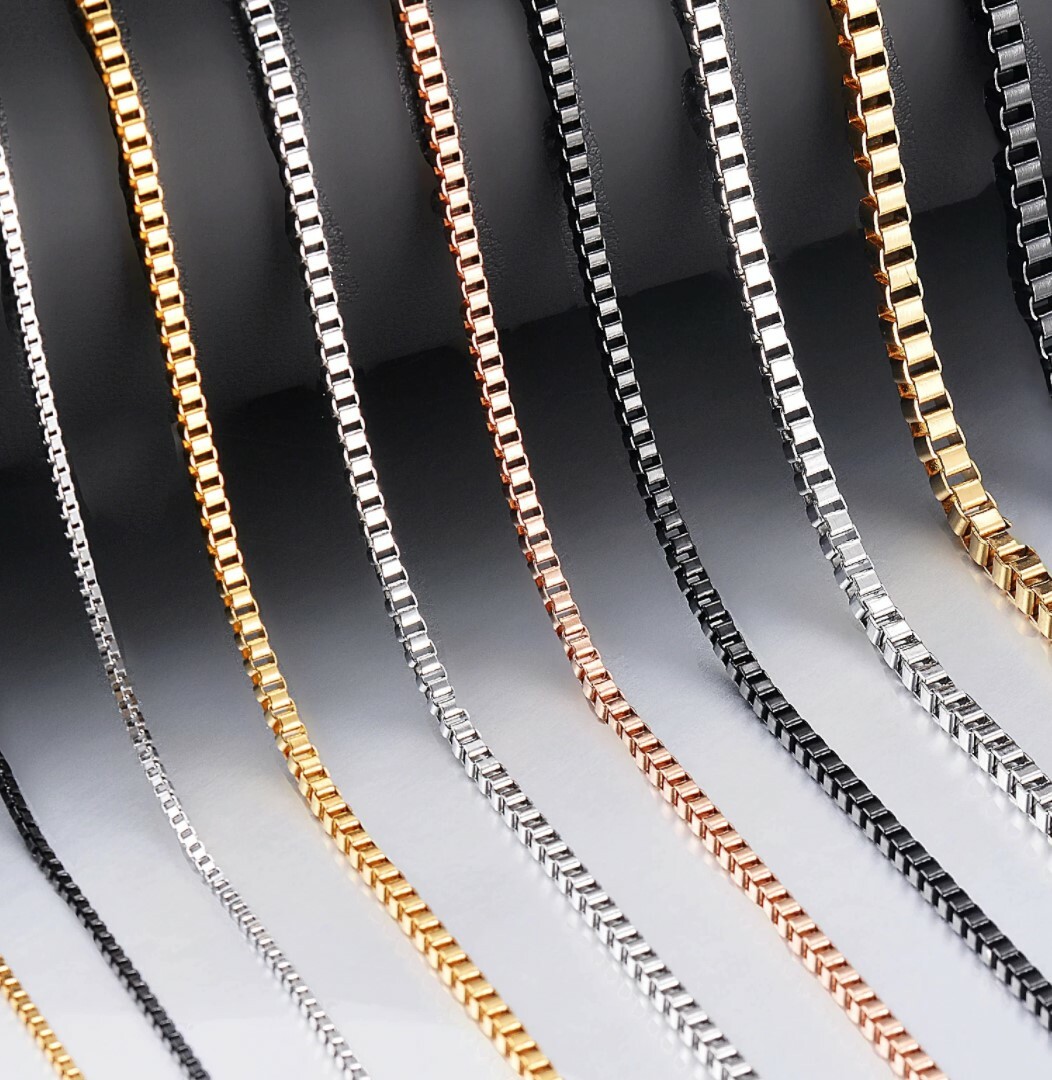 Black Stainless Steel 60 cm (23.62 Inch) 2 mm Square Box Neck Chain Necklace