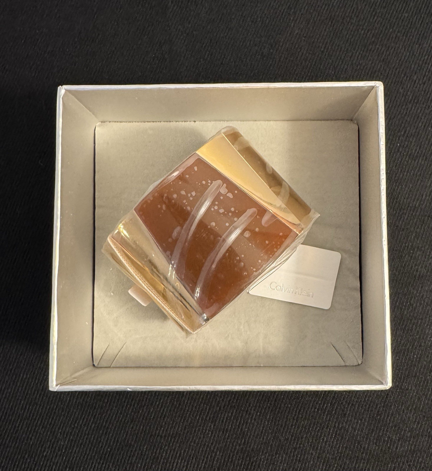 Calvin Klein Wide Rose Gold Tone Cuff Bracelet Brown Resin Panel NWT Box $229