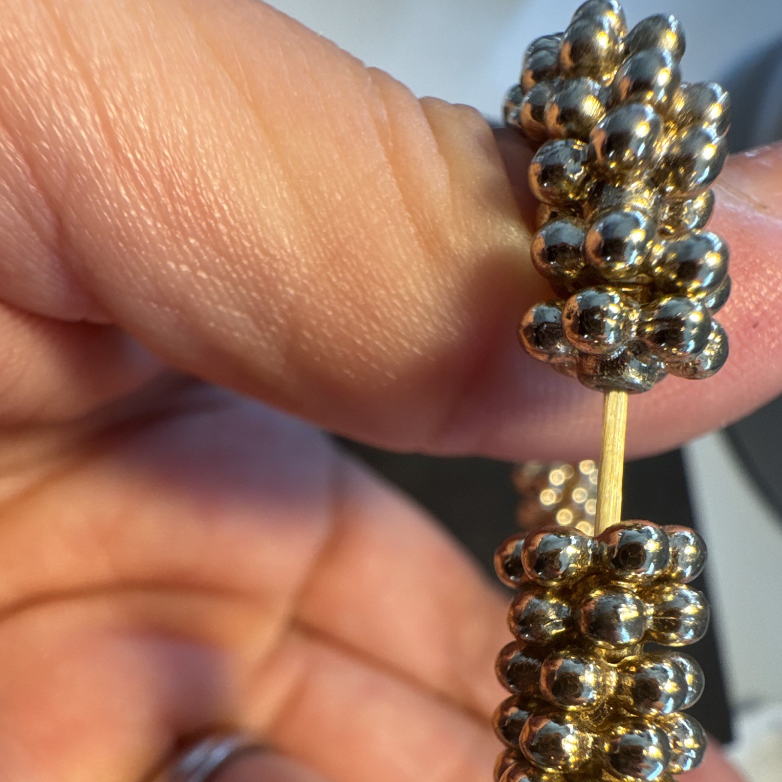Gold Tone Beaded Ball Bracelet Pavé Crystal Round Circle Hook Clasp