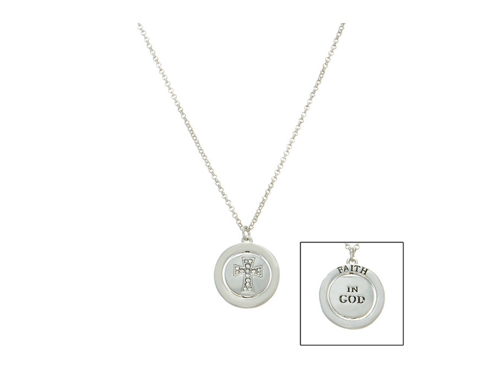 Rhinestone Cross Stamped “Faith in God” Pendant Necklace ~ Great Gift Idea!