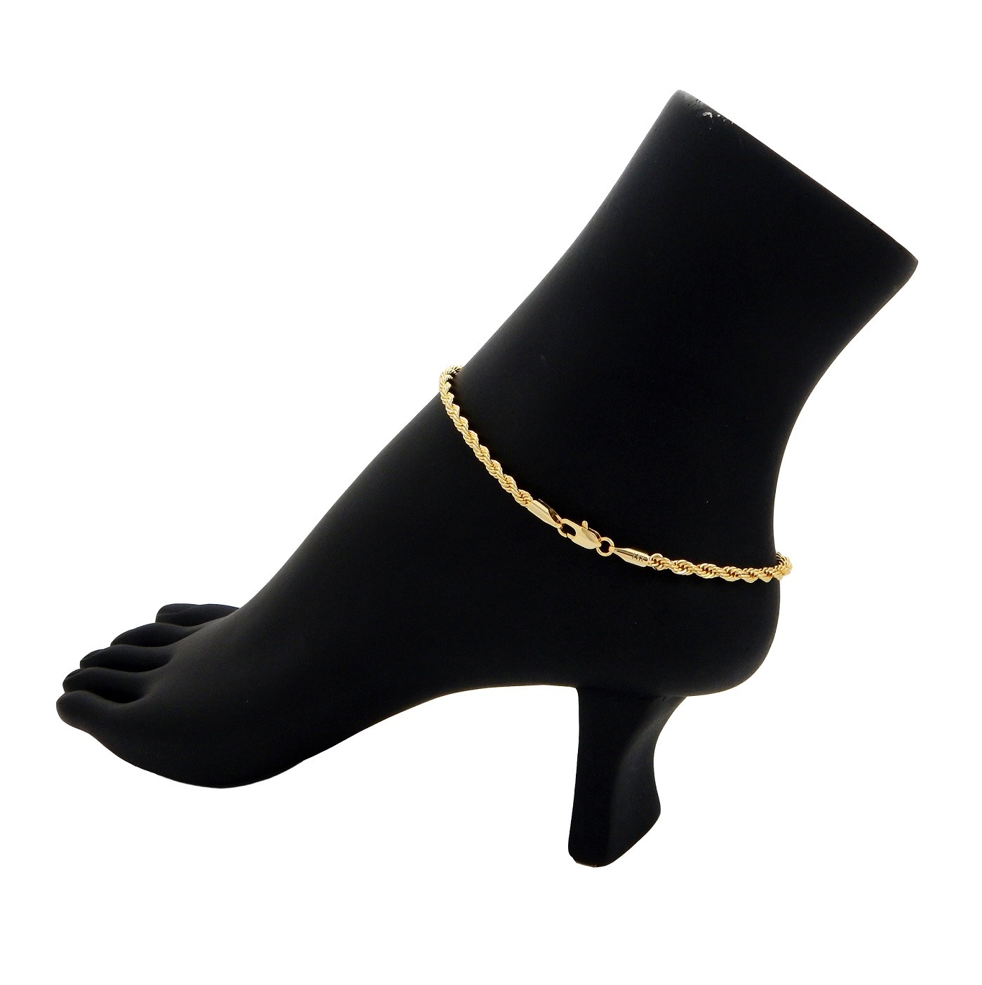 ROPE CHAIN 3mm ANKLET BRACELET 10″ inch 14K ITALY GOLD PLATED