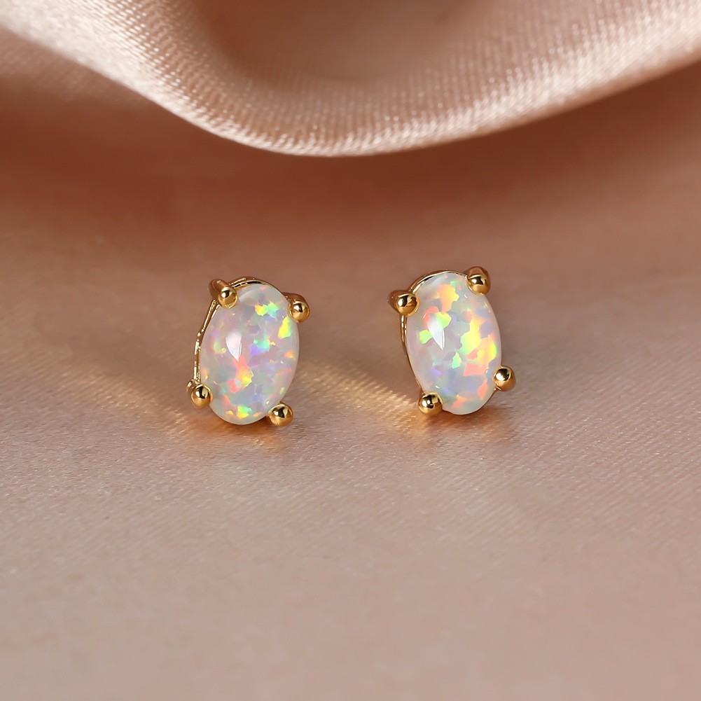 Women Girl Fashion 925 Silver Post Oval Fire Opal Stud Earrings 4x6mm Gift PE19