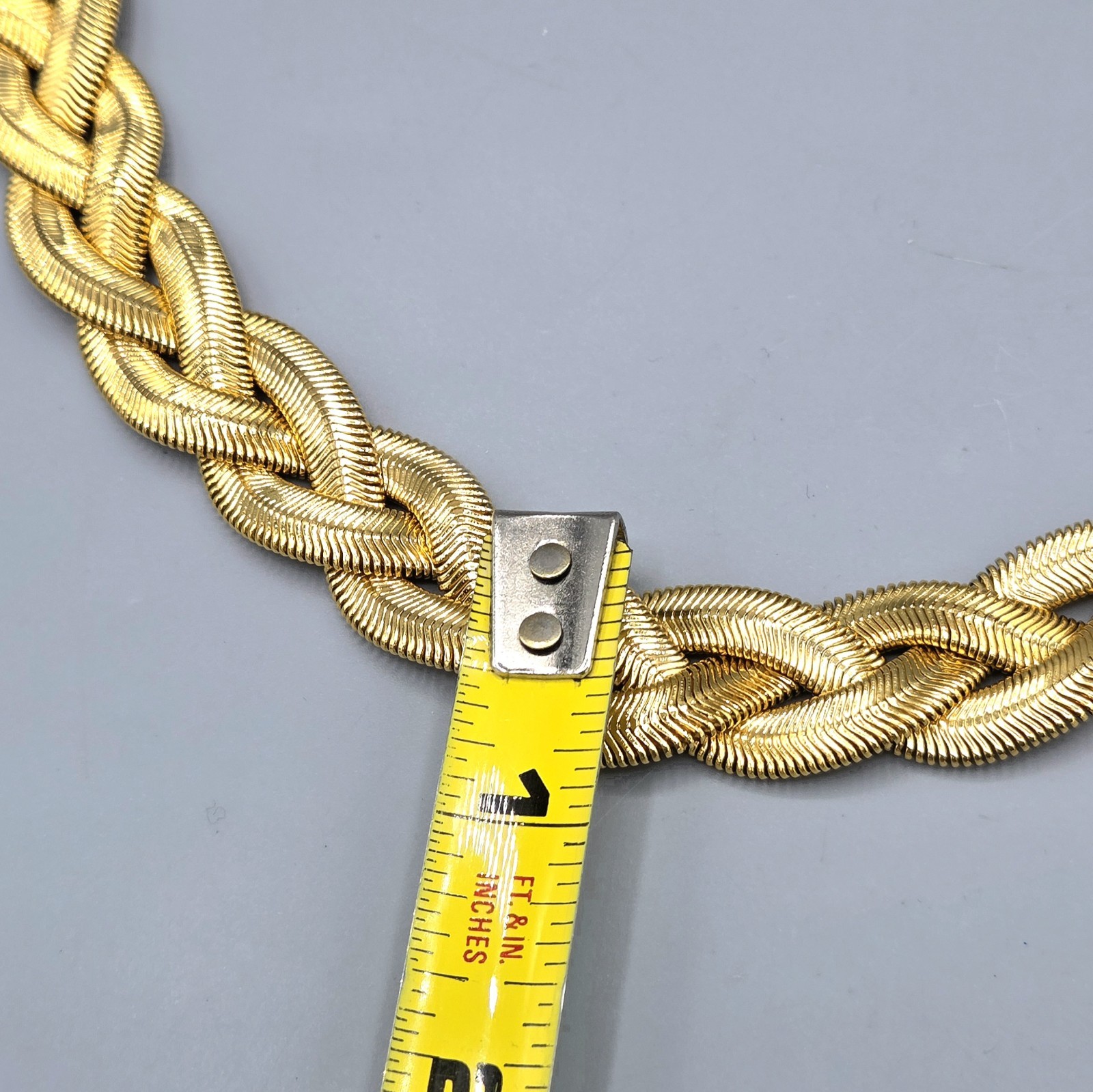 1990’s QVC Linda Dano Signed Gold Tone Triple Omega Chain Braided Necklace 17″