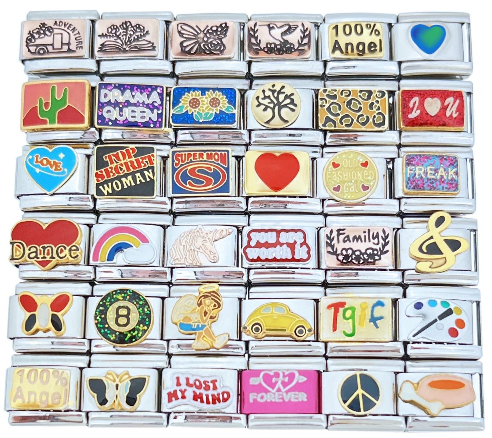 9mm Italian Charms Assorted Words And Sayings Cars Pets Hearts Love (Col #14)
