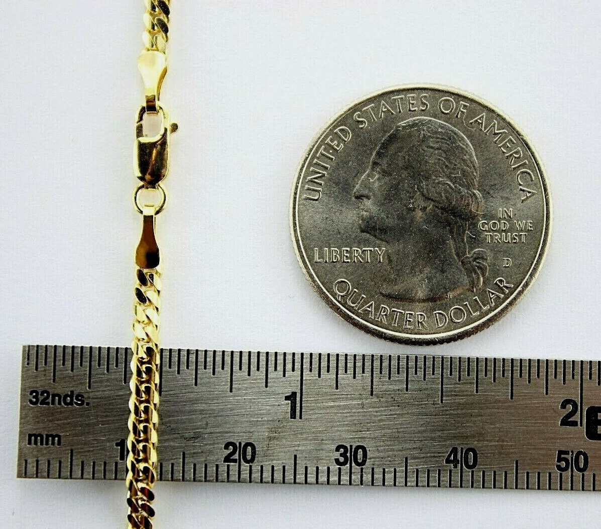 10K Solid Yellow Gold Miami Cuban Link Chain Necklace Width 2.5mm Size 18″~30″