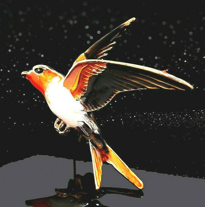 Forest JAY Flying BIRD Colorful Orange Crested Enamel Necklace Pendant Brooch
