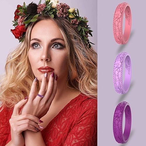 Silicone Wedding Rings for Women 7 Pack -Stackable Silicone Rubber Wedding Bands