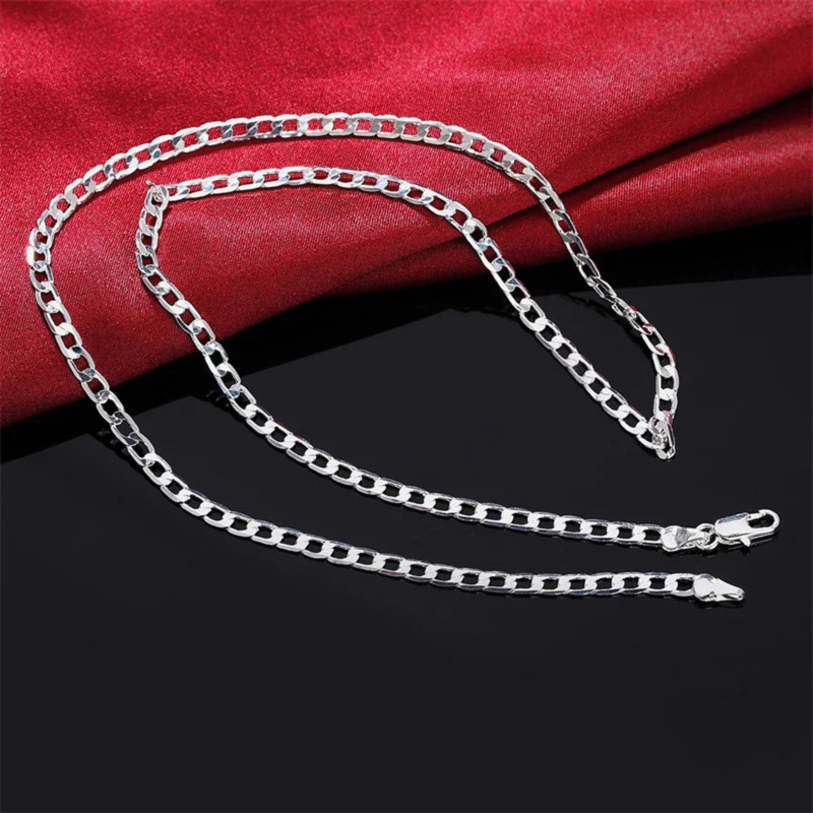 Solid 925 Sterling Silver Jewelry Chain Necklace 4mm Cuban Lobster Clasp 16-30in