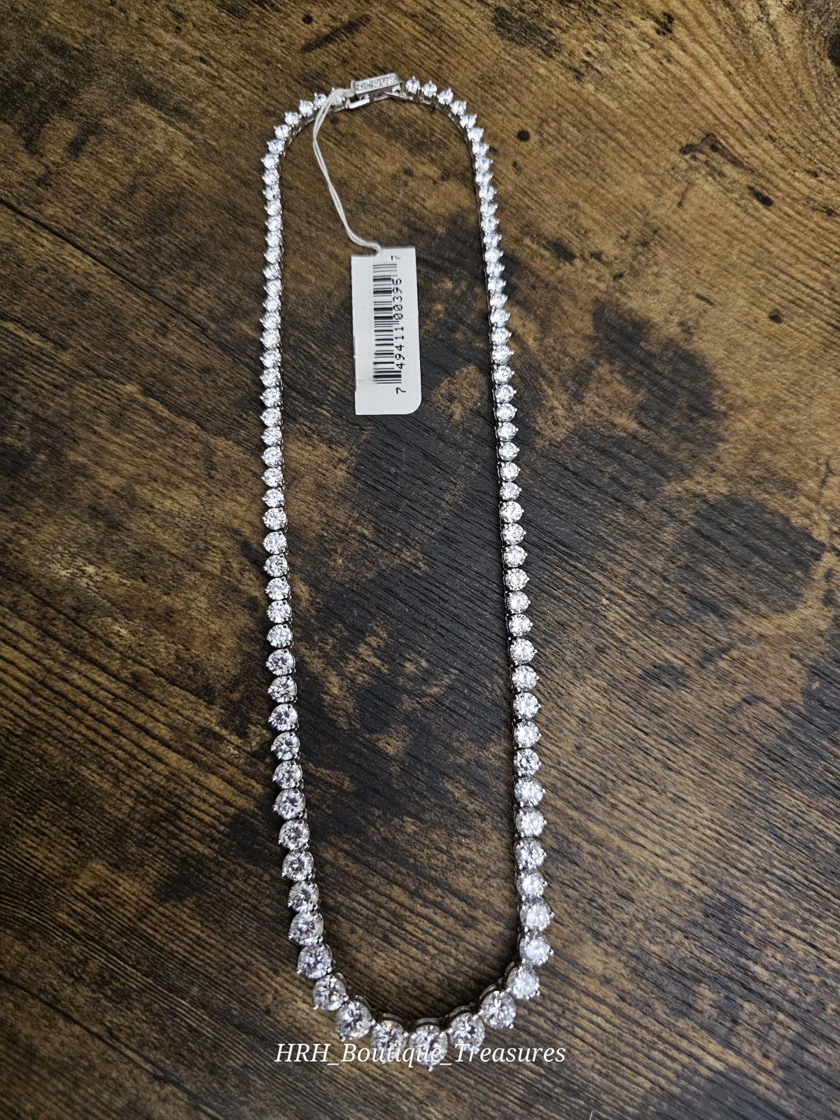 Vintage Neiman Marcus CZ Tennis Necklace 925 Sterling Rhodium Plated 16” New