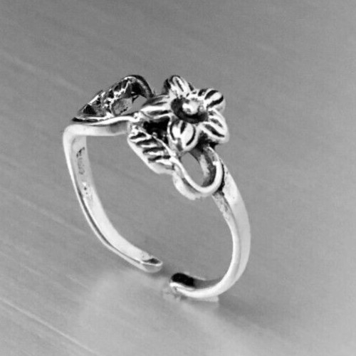 Womens Solid Metal Adjustable FAncy Flower Toe Ring White Gold plated 925 Silver