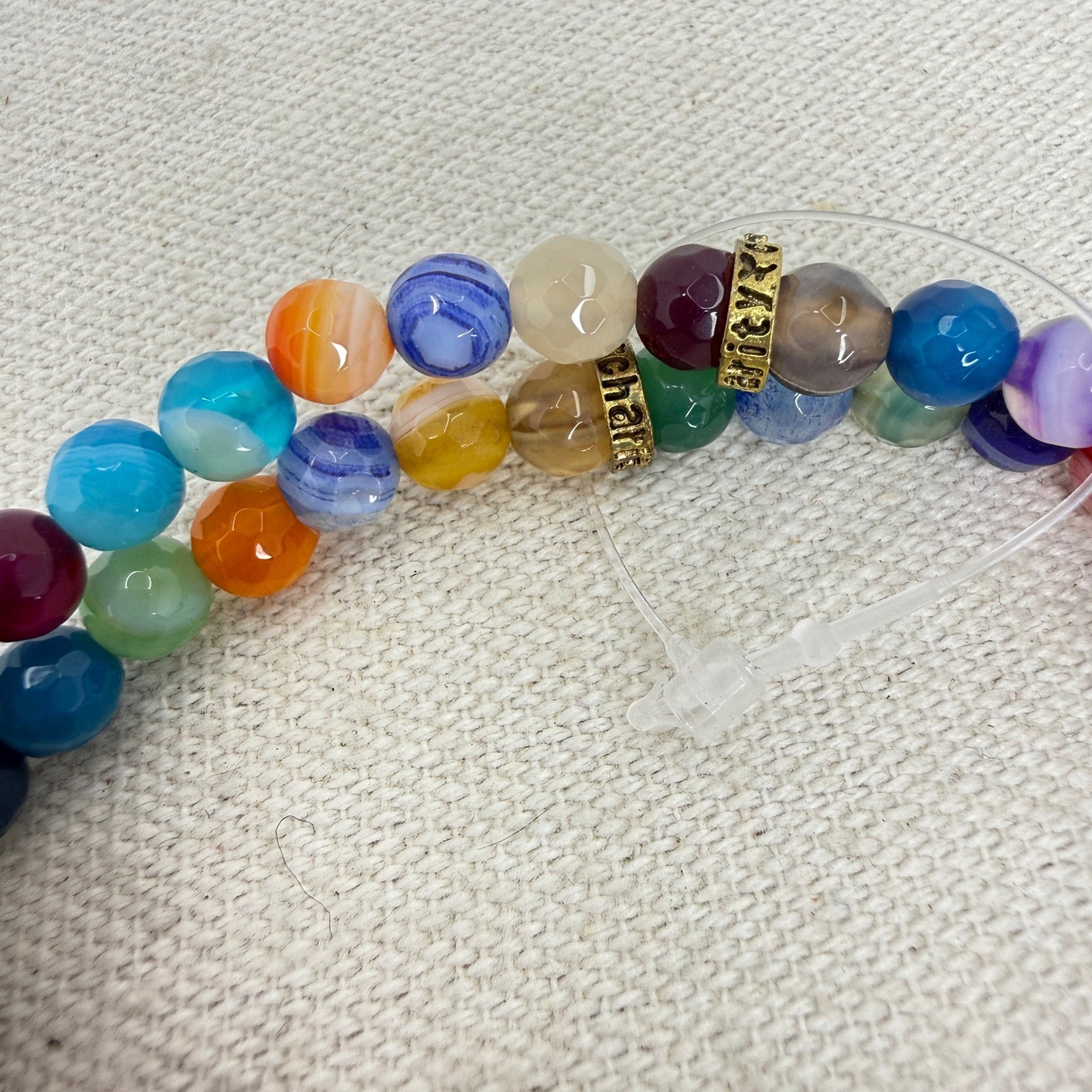 Chavez for Charity Rainbow Gemstone Beaded Stretch Bracelets Gold Tone