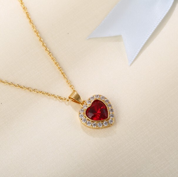 Peermont 3 Carat Red Ruby Heart Necklace in 18K Gold Overlay