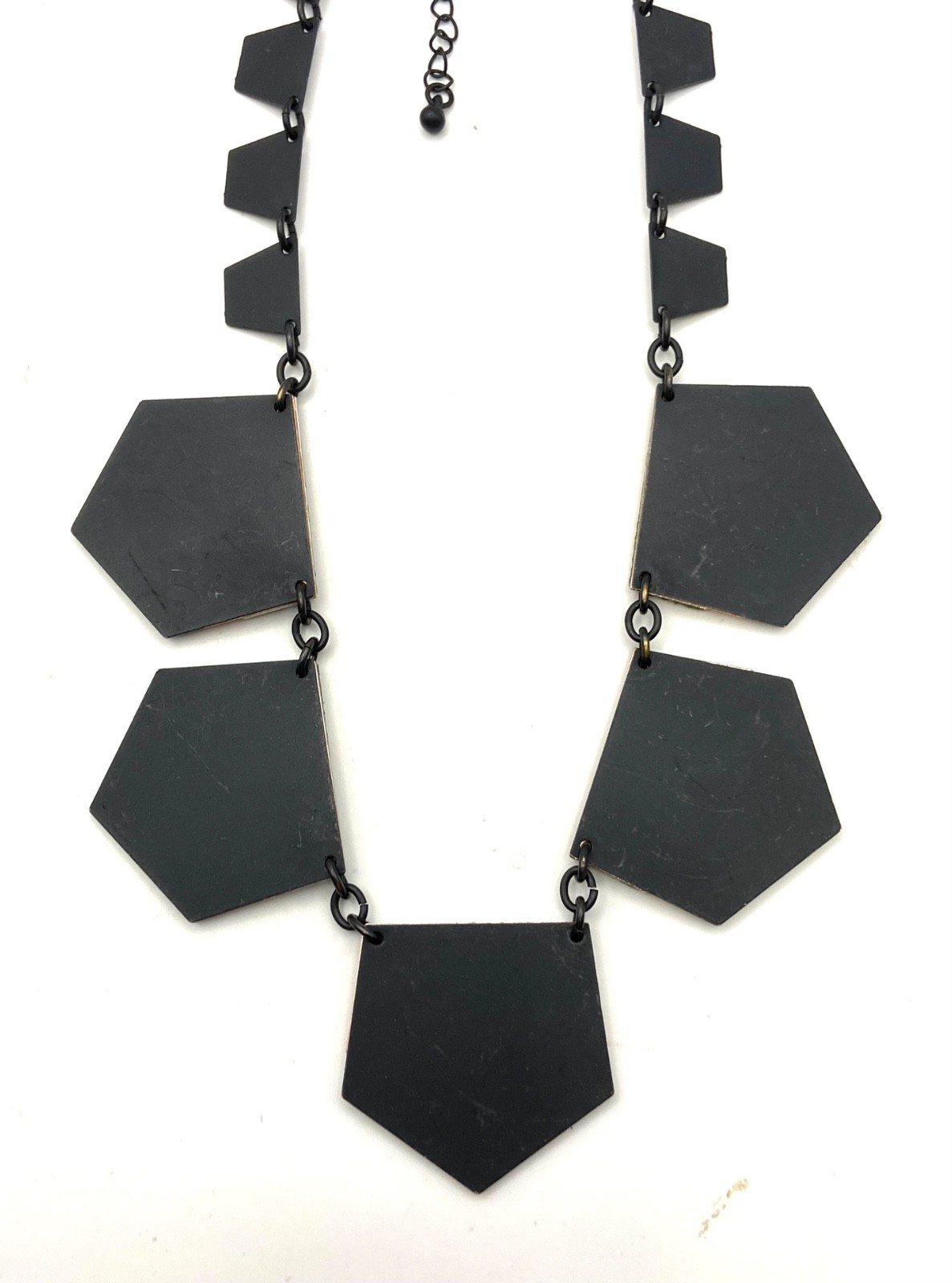 Express Black Triple Layer Pentagon Panel Necklace Tri-Tone Glitter Statement