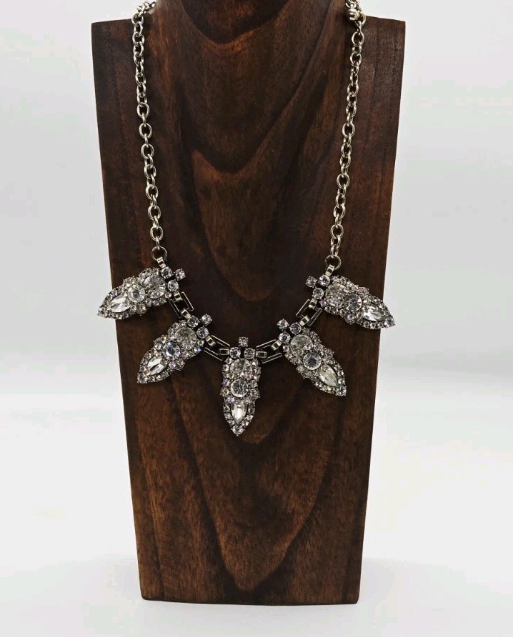 Geometric Crystal Cluster Necklace Gold tone Chunky Statement Couture 21 in