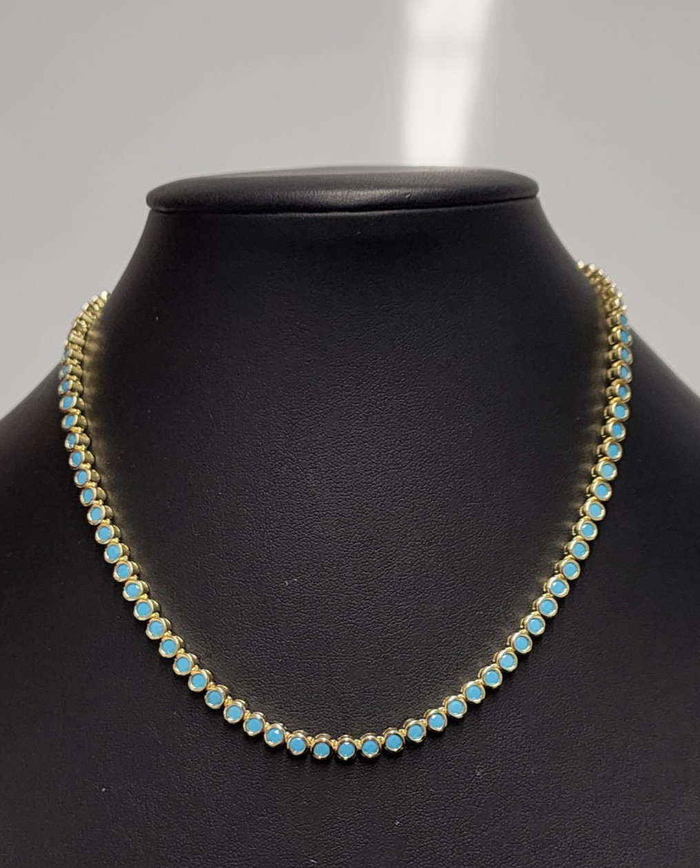 Adina Eden 14K Gold Plated Turquoise CZ Bezel Tennis Necklace 16″