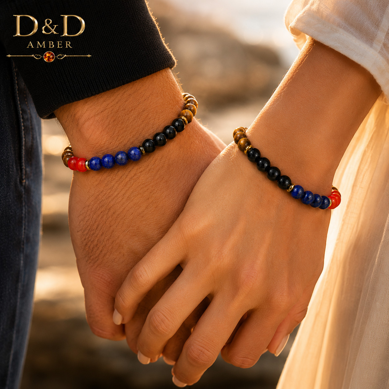 Natural Gemstone Beaded Bracelet Tiger Eye Lapis Coral Hematite Unisex Gift