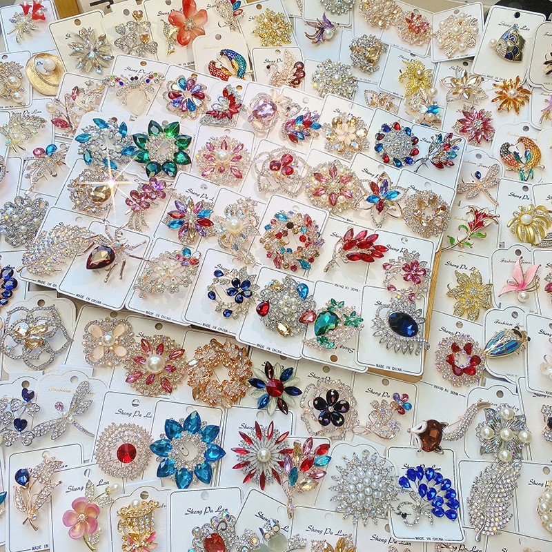 Bulk 12pcs Mix Crystal CZ Pearl Floral Brooches Lot Random Wedding Gift Jewelry