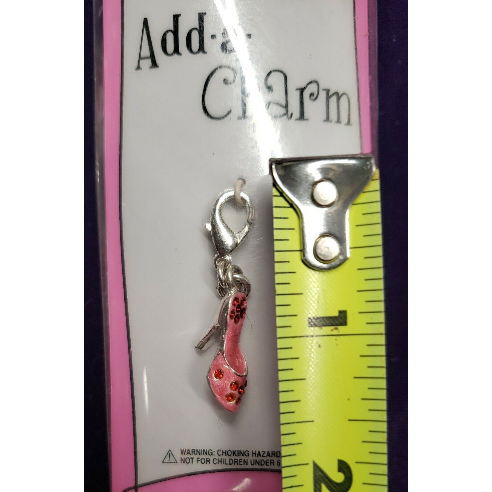 Add-a-Charm Pink High Heel Shoe with Red Rhinestones in Silver Tone, NWT