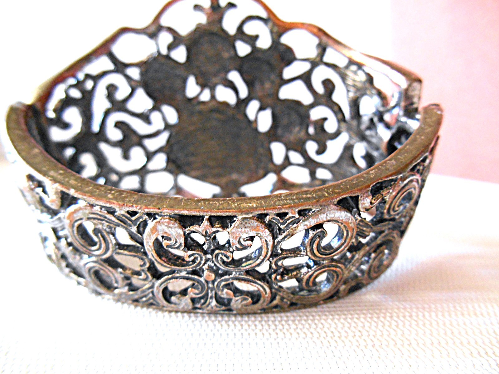 Large Bronzetone & AB Rhinestone Paw Print Clamper Bracelet