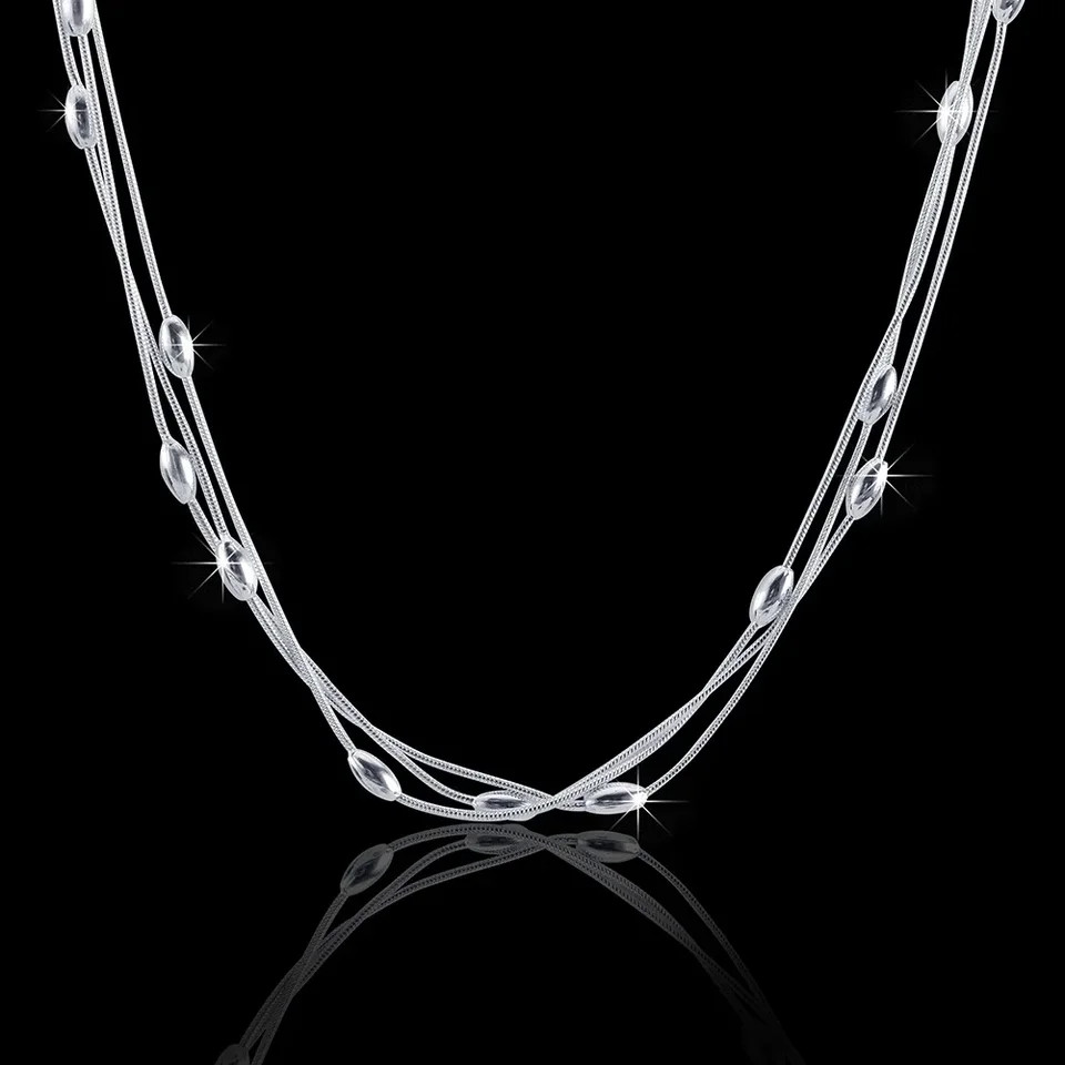Charms Bead Necklace 925 Sterling Silver Classic Link Chain Women Jewelry