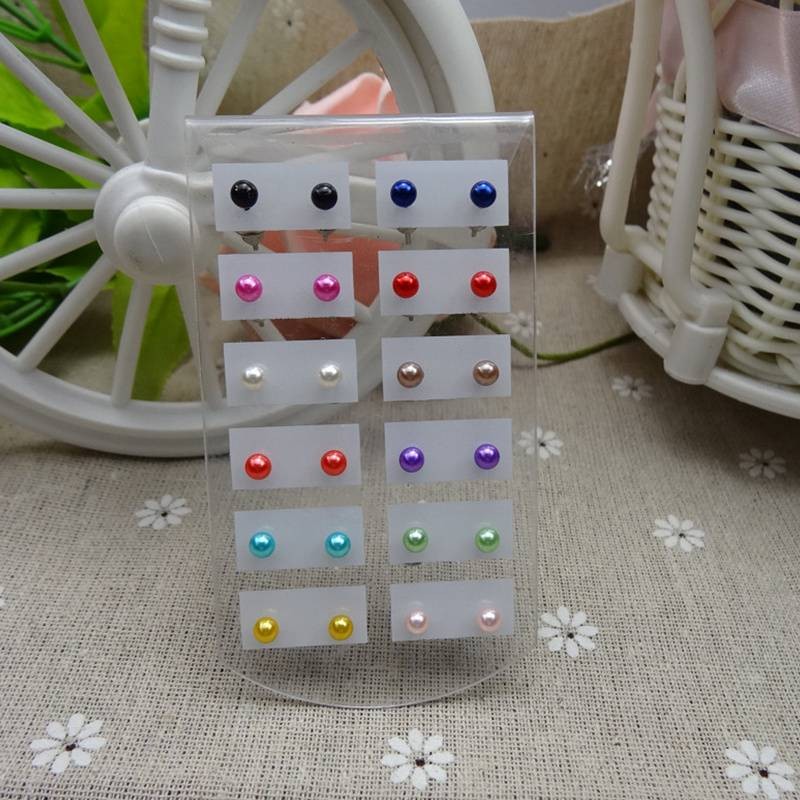 12 Pairs Of Jewelry Imitation Pearl Resin Plastic Ductile Iron Needle Earrings