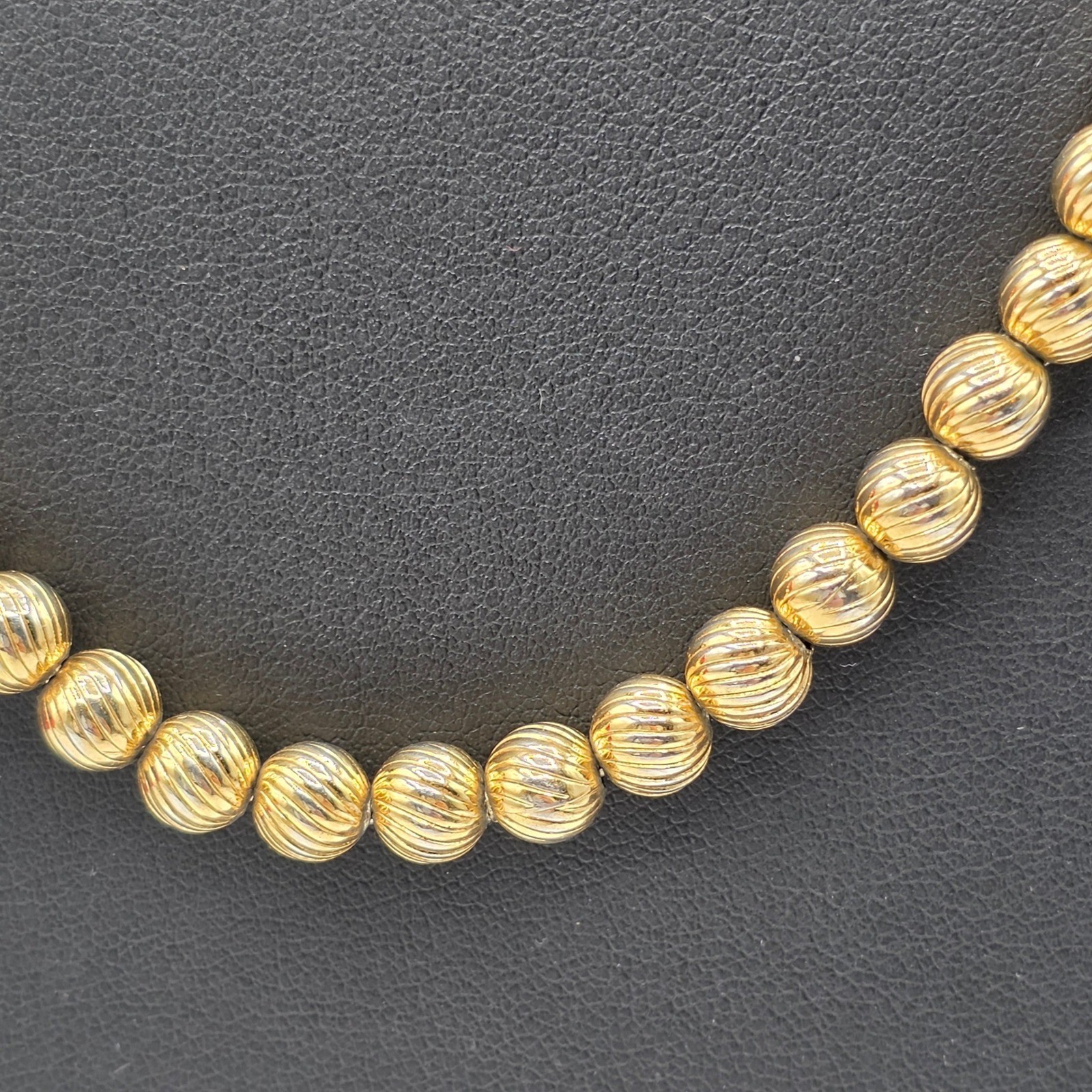 Monet Vintage Gold Tone Ribbed Bead Necklace Textured Round Strand 27 Inch