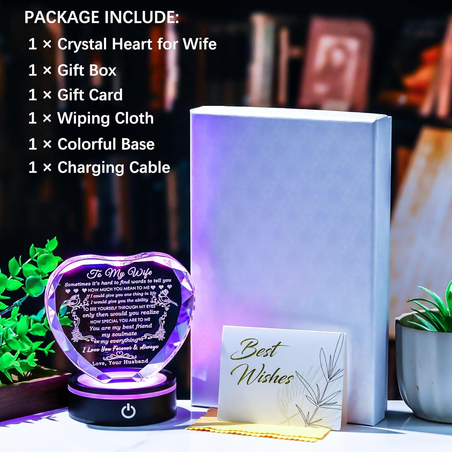Gifts for Wife with Colorful LED Base Romantic Wedding Anniversary I Love You Gi