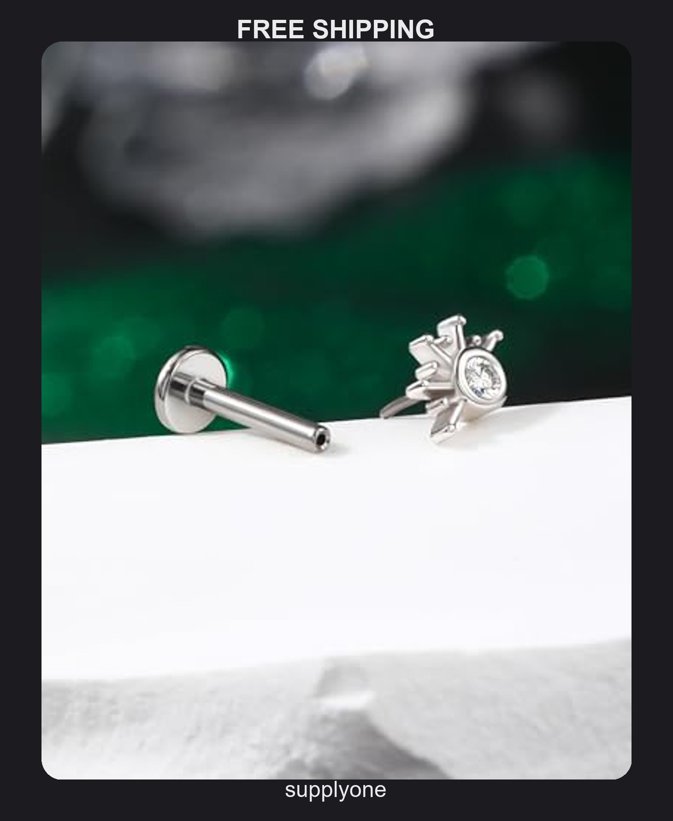 16g Stainless Steel Sun Stud Earring with Cubic Zirconia for Helix Tragus