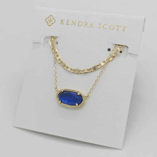 Kendra Scott Elisa Multi Strand Gold Pendant Necklace In Navy Blue Glass