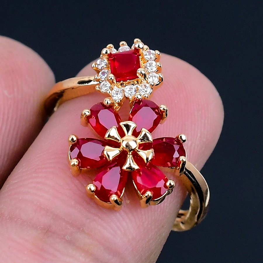 Mozambique Garnet Gold 18K Gold Plated Handmade Ring of US Size Adjustable