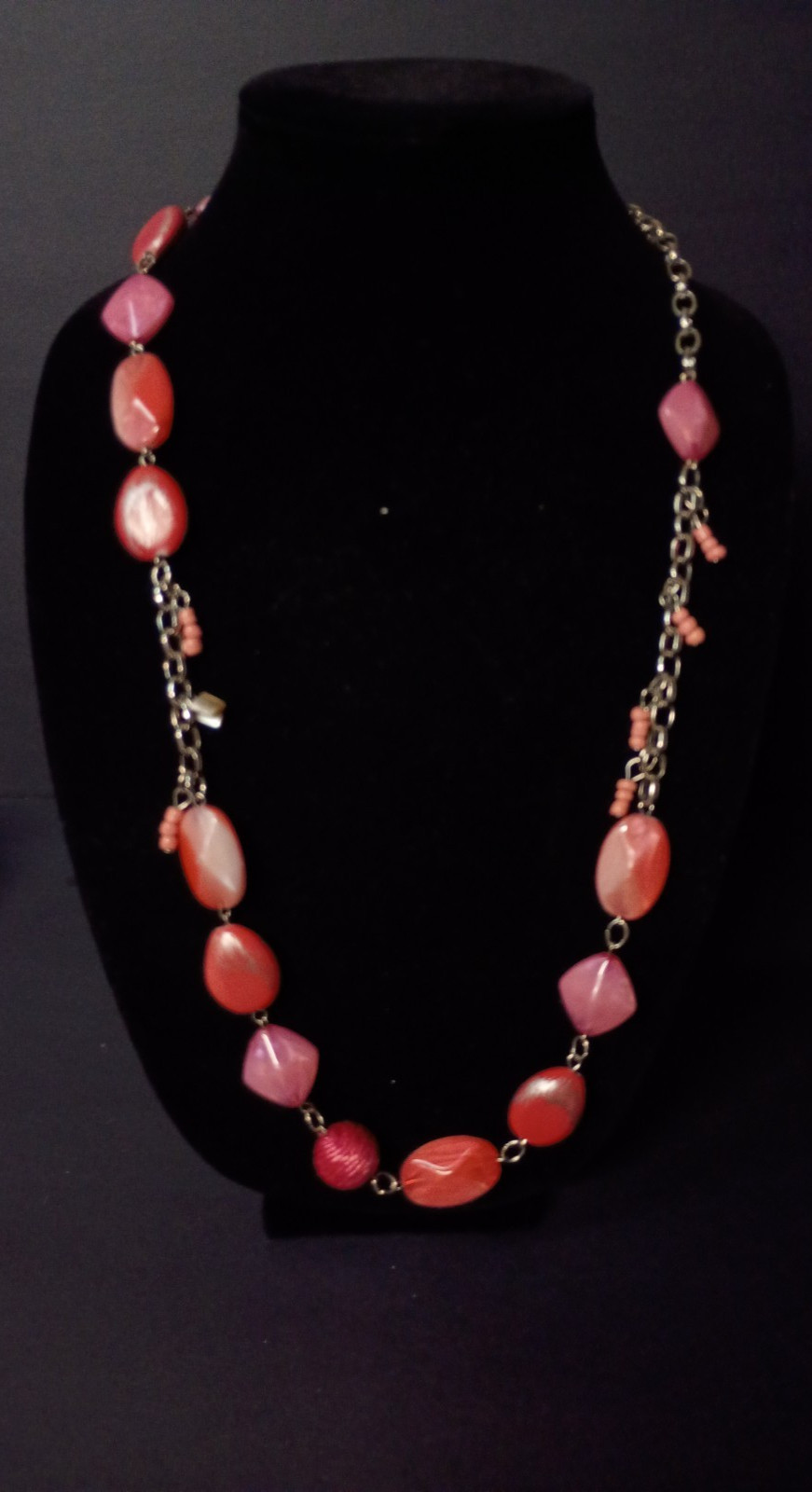 Chico’s Pink Chunky Faux Acrylic Stone Multi Beaded 22″ Necklace Boho