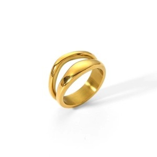 Gold Double Band Ring Stainless Steel Wide Split Layered Statement Ring Size 6