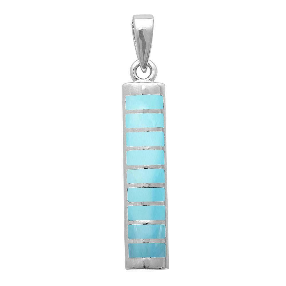 Natural Larimar Bar .925 Sterling Silver Pendant