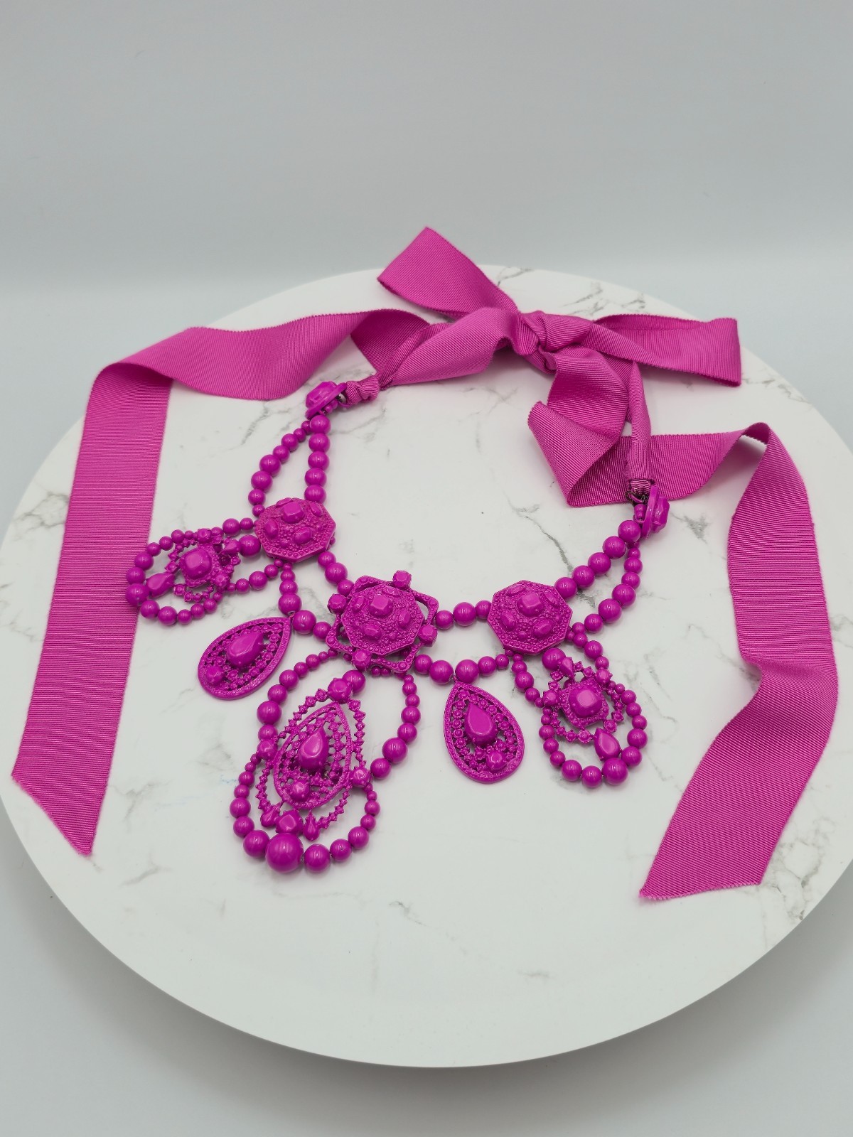 Lanvin H&M Pink Statement Necklace Ribbon Bib Rare Designer Collab