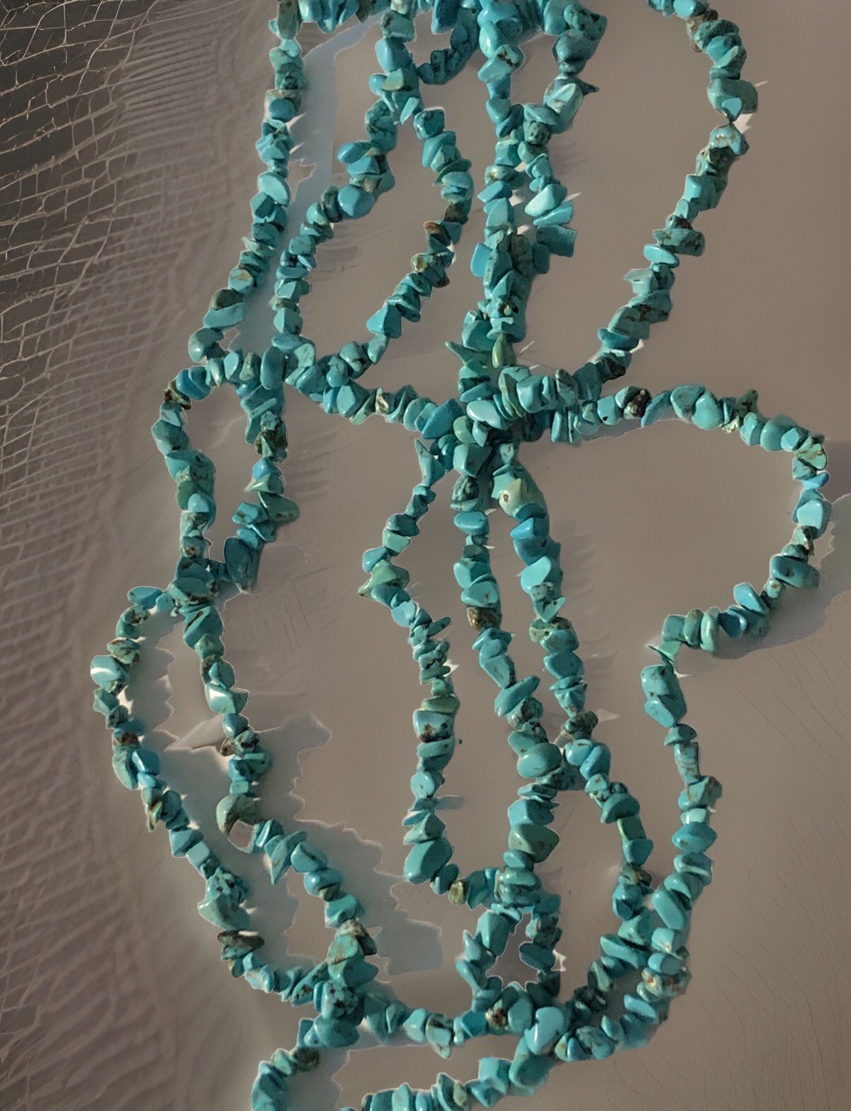 Vintage Triple Strand Turquoise Chip Necklace 6’ Long! Single Double All Shapes