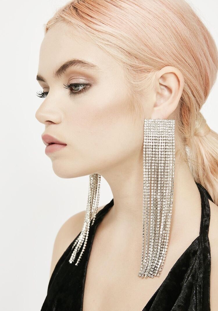Handmade Exclusive Silver Extra Long Crystal Earrings