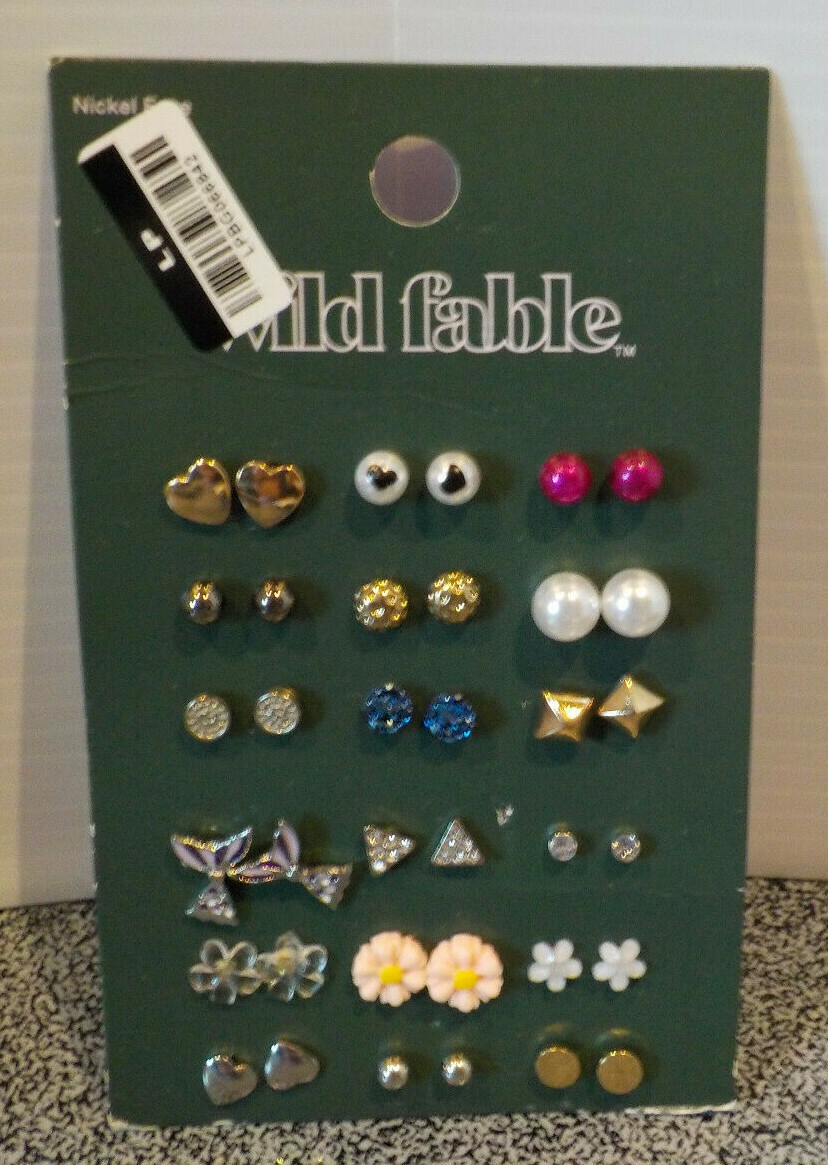 74 Sets Of Pierced Earrings Different Sizes Color & Shapes All Nickle Plated New