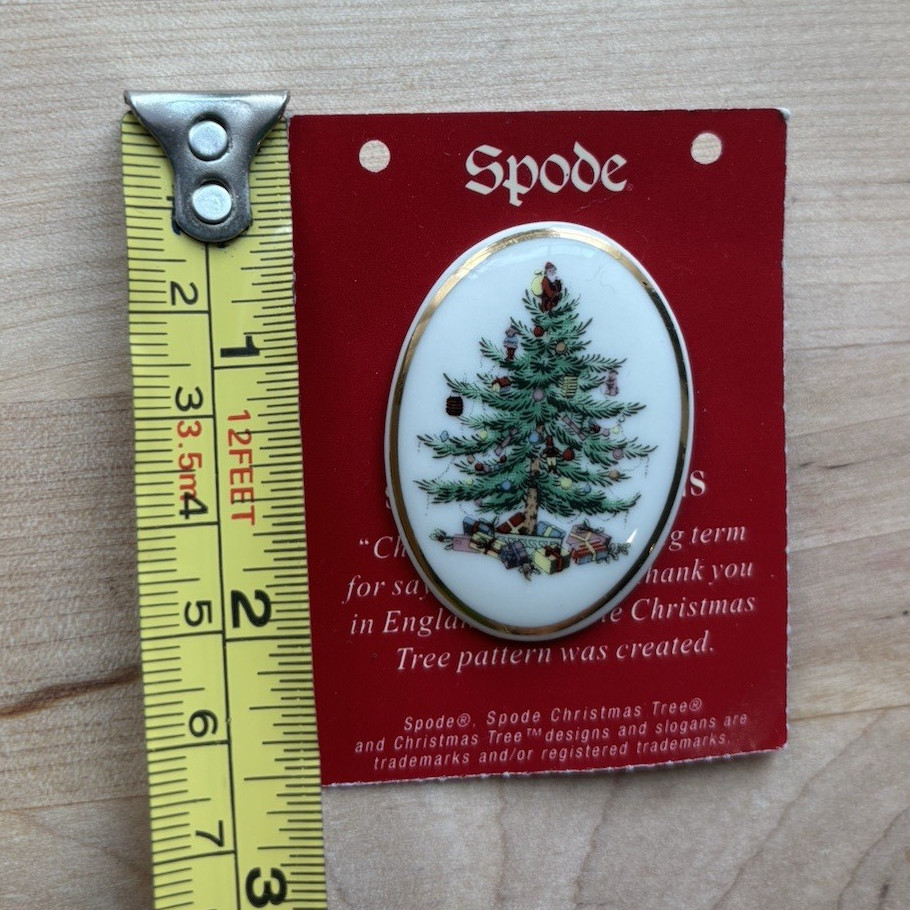 Spode Christmas Tree Oval Porcelain Pin Brooch 1.5 in