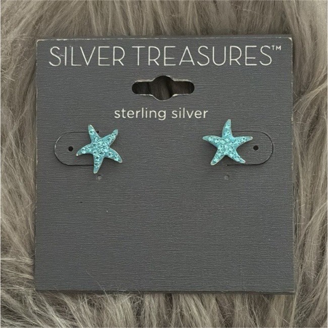 Silver Treasures Sterling Silver Blue Starfish Stud Earrings Butterfly Back