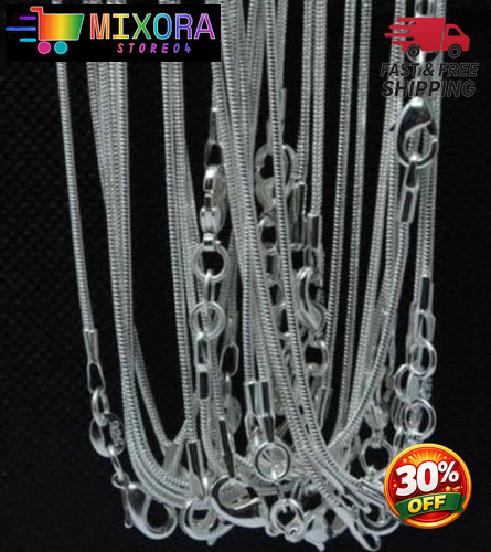 925sterling solid Silver lots 2-5-10PCS 1mm / 2mm snake chain Necklace 16-30inch