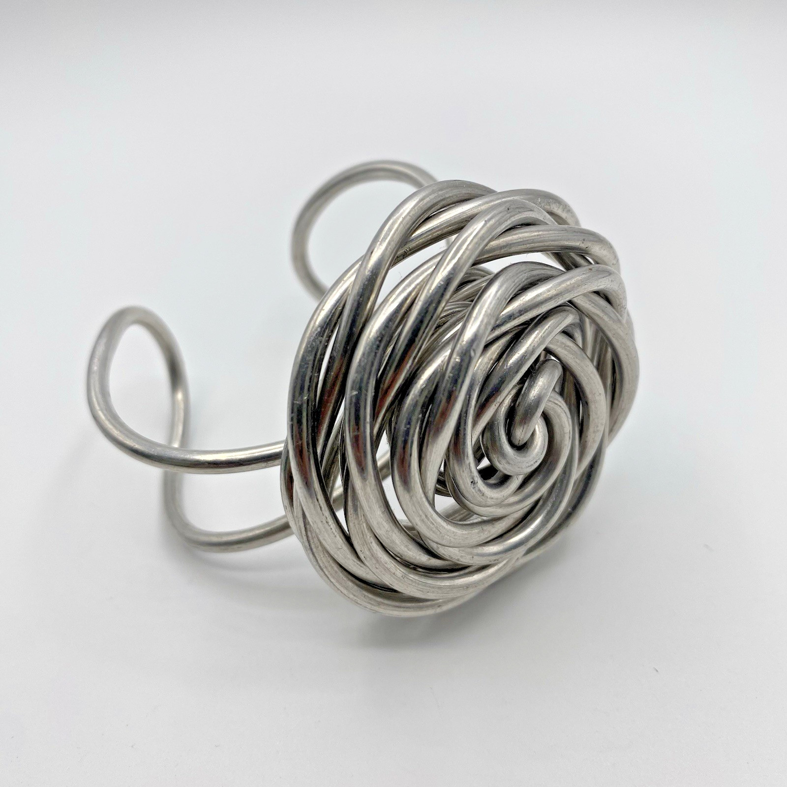 Metal Rose Flower Cuff Bracelet Silver-Tone Wire Statement Adjustable from 6-8″