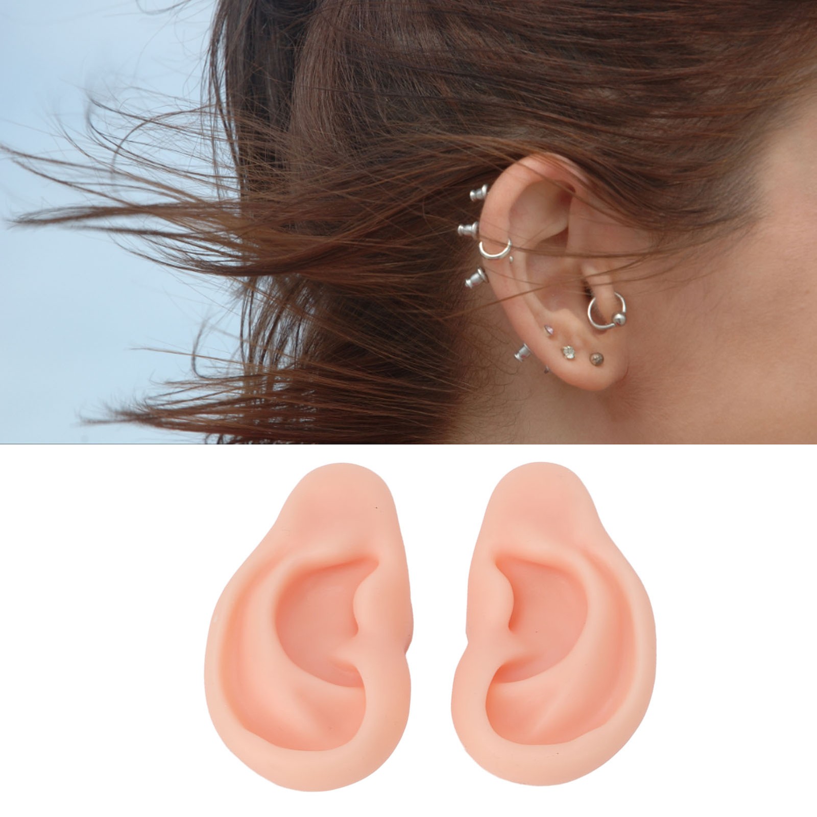 1 Pair Silicone Ear Model Soft For Piercing Exercise (Light Skin)