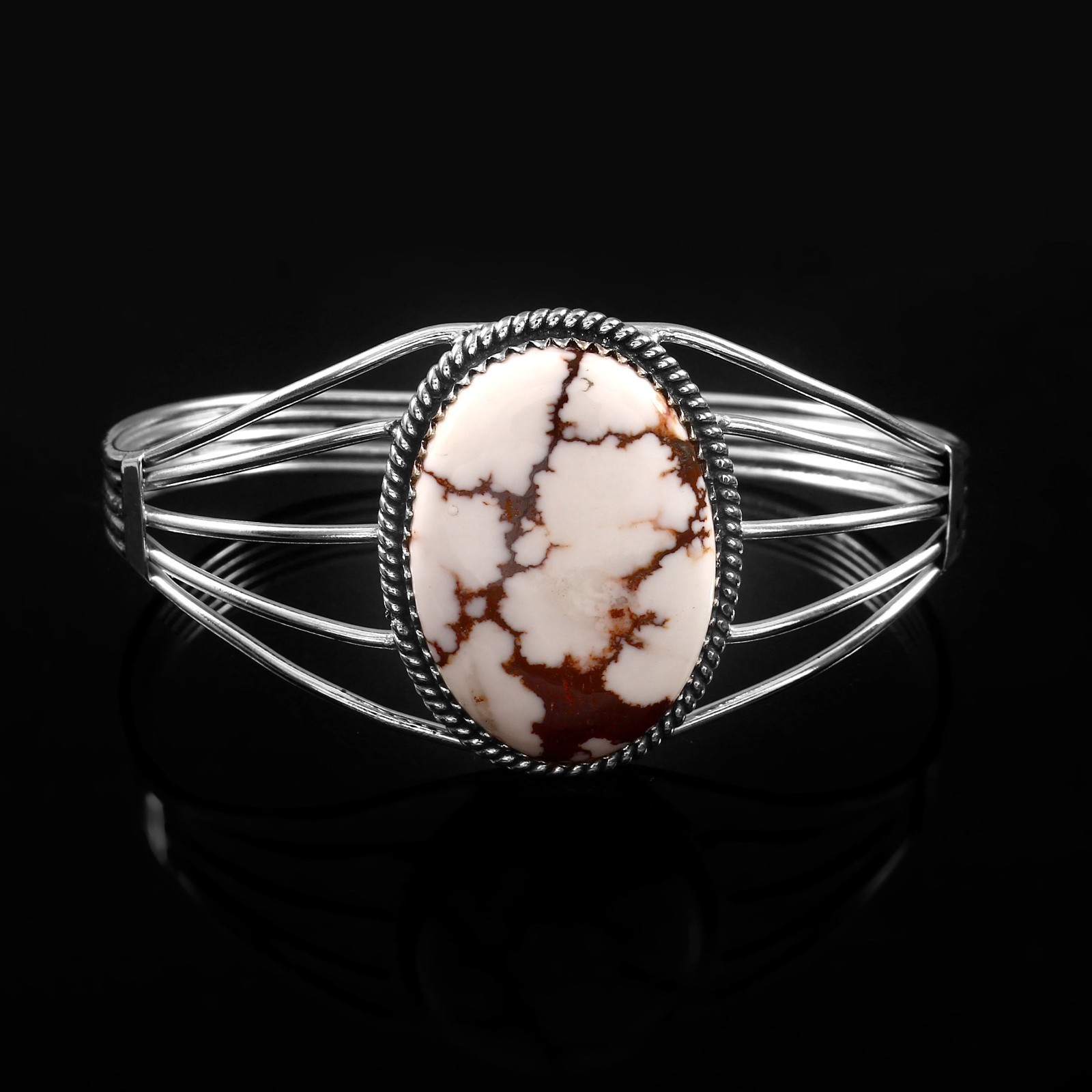 Wild Horse Turquoise Cabochon Bangle Handmade 925 Sterling Silver Jewelry