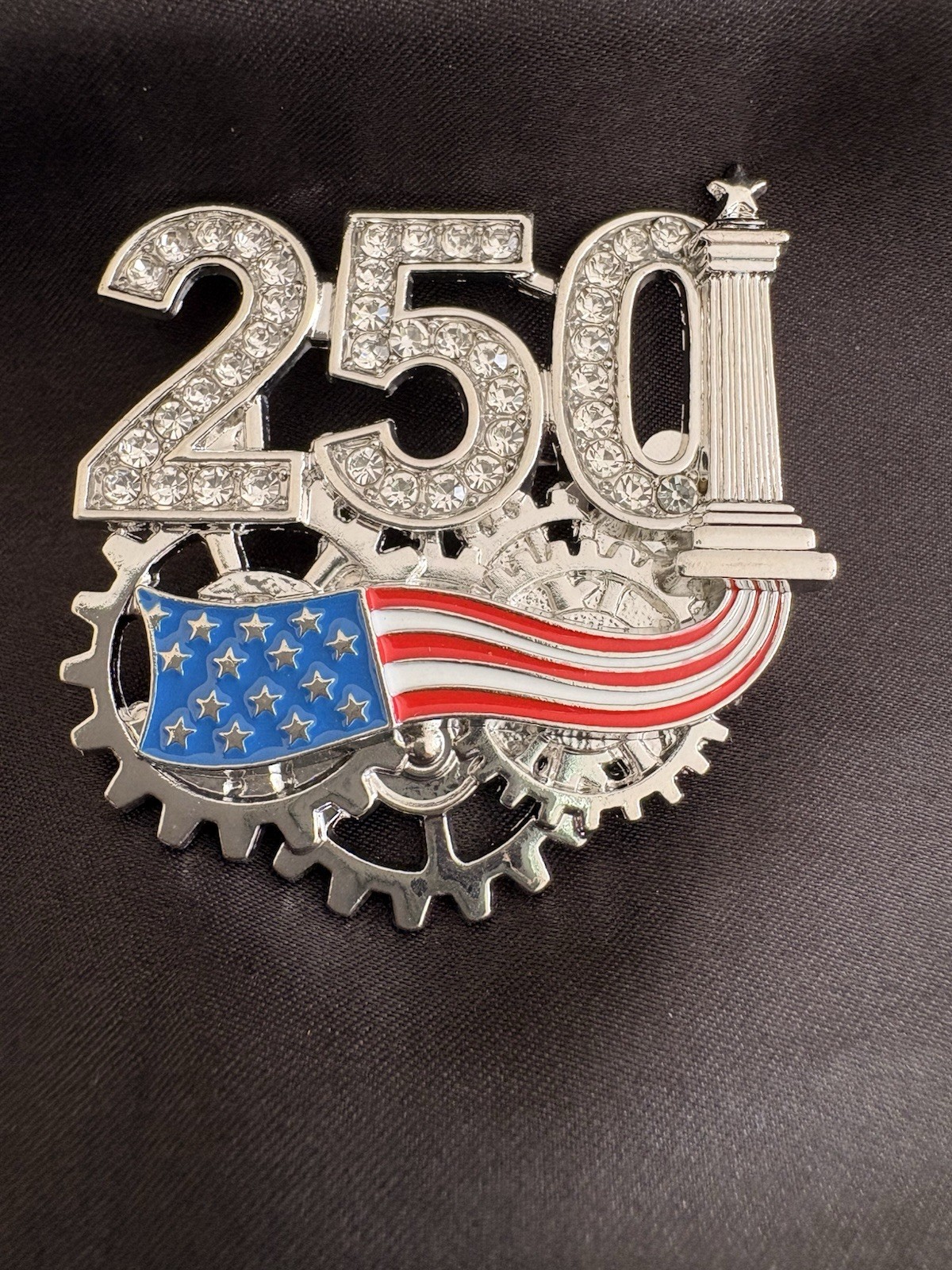 USA 250th Anniversary Commemorative Brooch Rhinestone US Flag Patriotic Pin NEW