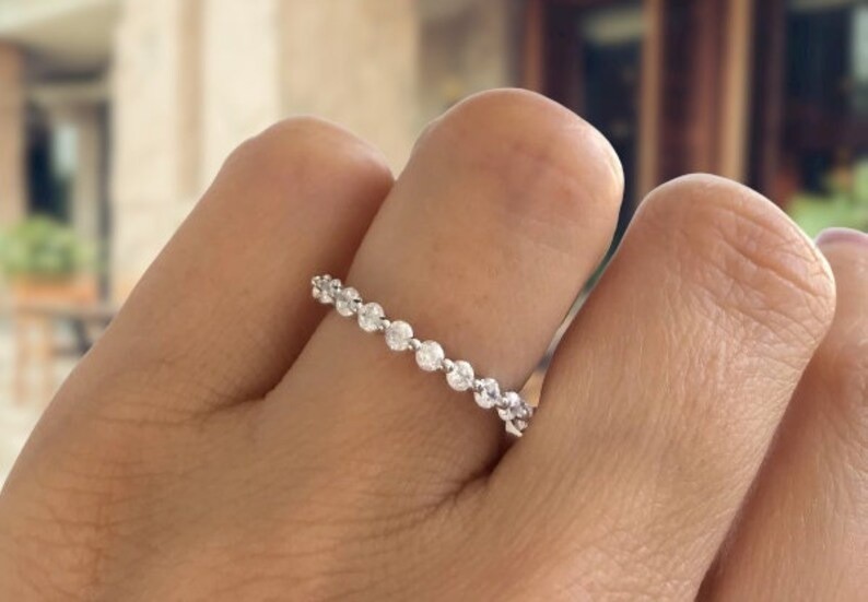 Round Full Eternity Wedding Band 14K Rose Gold Plated Silver Anniversary Gift