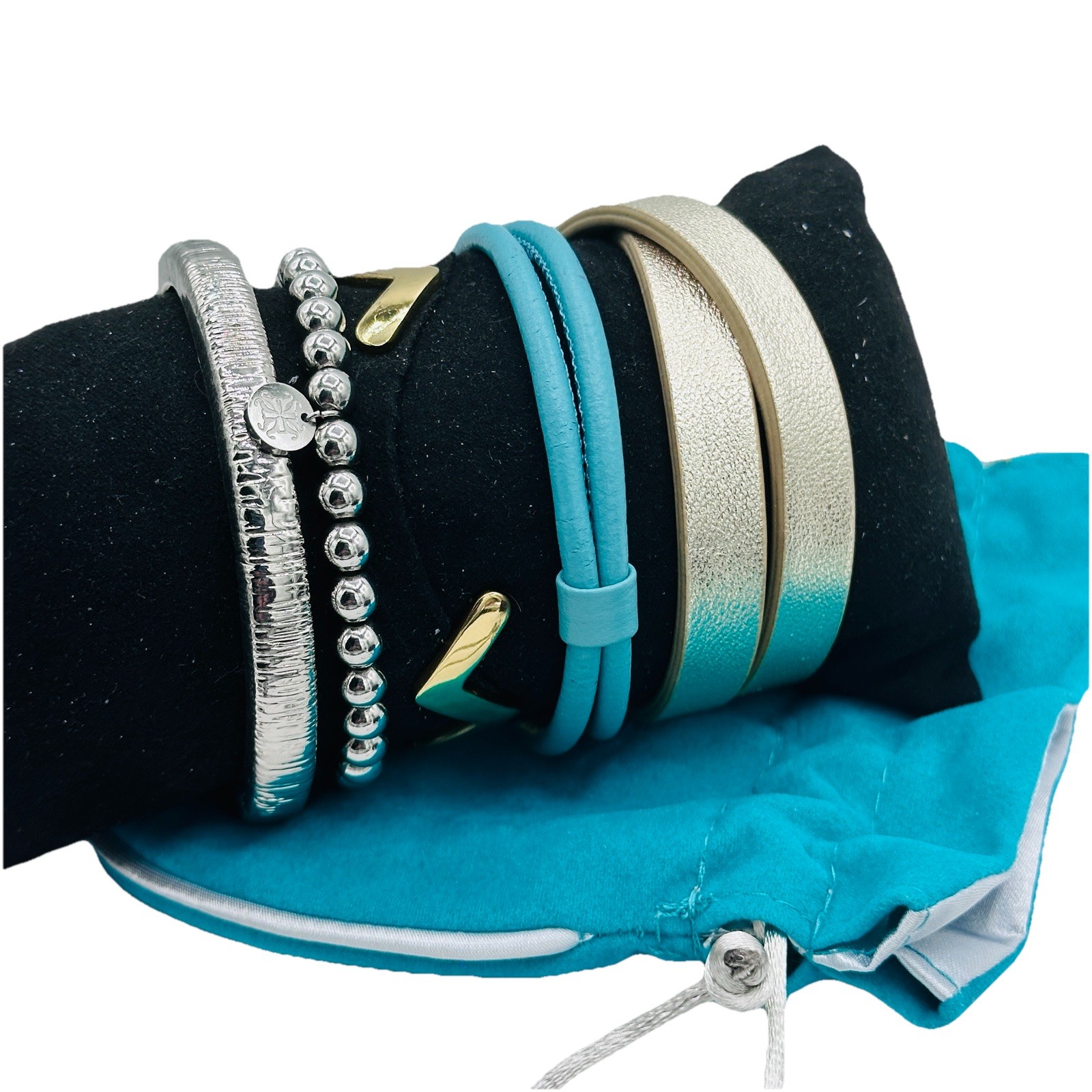 Rustic Cuff Boutique 5PC Stack Turquoise Leather Mixed Metal Set